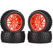 Resim Skycity 1:10 Ölçekli 4x4 Rc Off-road Araçları İçin 85mm Kırmızı Kauçuk Lastik Seti Jantlı, Yüksek Tutuş 