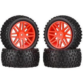 Resim Skycity 1:10 Ölçekli 4x4 Rc Off-road Araçları İçin 85mm Kırmızı Kauçuk Lastik Seti Jantlı, Yüksek Tutuş 