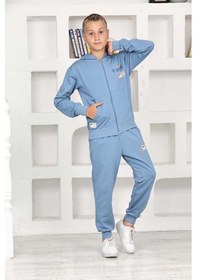 Resim Fermuarlı Kapüşonlu Okul Takımları Gri - Beyaz - Siyah 