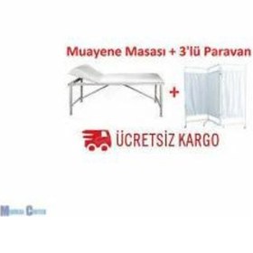 Resim Abc Derm Muayene Masası + Paravan 3'lü + Eskabo + Serum Askısı Revir Seti 