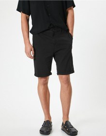 Resim Koton Kumaş Şort Bermuda Slim Fit Düğmeli Cepli Katlı Paça Siyah 4sam40064hw Siyah 