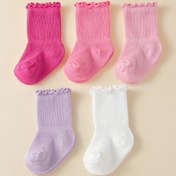 Resim 5 Çift Sonbahar Çok Renkli Karikatür Sevimli Orta Boy Çoraplar, Ruffled Kenarları, Poliamid ve Spandex Karışımı, Tüm Mevsim Örgü Kumaşı, Sadece Elde Yıkama, Sevimli Çoraplar, Ayakkabı, Oyunlu Tasarım, Yumuşak Dokulu 