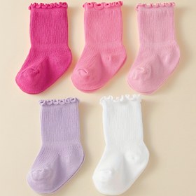 Resim 5 Çift Sonbahar Çok Renkli Karikatür Sevimli Orta Boy Çoraplar, Ruffled Kenarları, Poliamid ve Spandex Karışımı, Tüm Mevsim Örgü Kumaşı, Sadece Elde Yıkama, Sevimli Çoraplar, Ayakkabı, Oyunlu Tasarım, Yumuşak Dokulu 