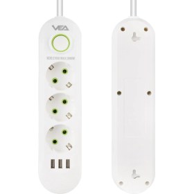 Resim Vea Mlvx Vea VA-21558 3'lü 1.5 mt Kablolu 3 Usb'li Beyaz Akım Korumalı Priz Mlv Blsm 