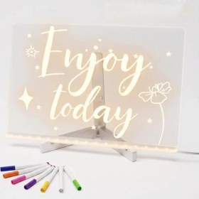 Resim Shopexxtra LED Işıklı Şeffaf Çizim Tableti ve Yazı Tahtası - 30X20 Cm, Ayarlanabilir Standlı Akrilik Not Panosu, USB Güçlü Eğitici Çocuk Boyama Seti, 7 Renkli Kalem ve Temizleme Bezi Hediyeli 