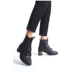 Resim Lena Bağcıklı Fermuarlı Ortopedik Taban Topuklu Kadın Bot Cst - Siyah Siyah 