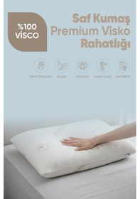 Resim Organik Koton Visko Yastık - Ortopedik %100 Doğal Pamuk Kumaş - Konforlu Nem Kontorllü Visco Yastık Beyaz 