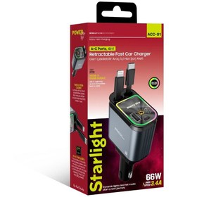 Resim Zoli 66W Hızlı Araç Şarj Aleti,4'ü 1 Arada Type-C + Lightning Çek Bırak Makara Kablolu Apple Uyumlu 