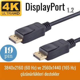 Resim Irenis Displayport Kablo - 19 Pin - 165 Hz Destekli - 21 Gbit 2 M 