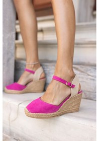 Resim Chris Kadin Fusya Gerek Deri Suet Espadril Sandalet Fusya Suet 
