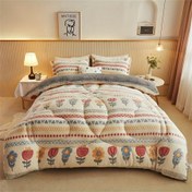 Resim 1 adet Rahat Kış Yatak Örtüsü - Canlı Çiçek Desenli Yumuşak Polar, Kalın ve Sıcak, Makine Yıkanabilir, Polyester Dolgu, Soğuk Hava İçin Mükemmel, Yatak Örtüsü Setleri 