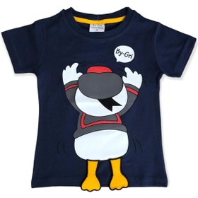 Resim BY-GRİ Bebe T-shirt Arkası Dönük Penguen Baskılı Ayakları Aplikeli 