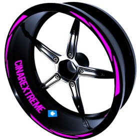 Resim 3 Parça Tasarımlı Gül Pembesi Jant Şeridi Sticker Çınar Extreme 