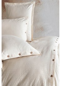 Resim Nordqueen %100 Pamuk Tek Kişilik Düğmeli Nevresim Seti Arsida V3 Ekru 