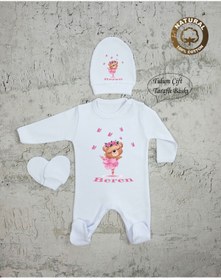 Resim yzc home size dair... K0201 T Isme Özel Isimli Baskılı Bebek Tulum Şapka Eldiven Set Hastane Çıkışı 