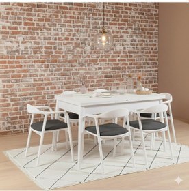 Resim Armone 6 Kişilik Açılır Yemek Masası Takımı Modern Ve Şık Tasarım Beyaz Antrasit 