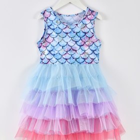 Resim Kızlar için Denizkızı Gradyan Elbise, Kısa Kollu Yazlık Günlük Parti Etekli Çok Yönlü Elbise 