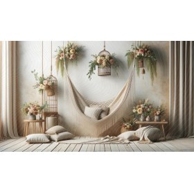 Resim Venspor Bohem Çiçekli Hamak Arkaplan 200 x 150 cm Fon Duvar Örtüsü 