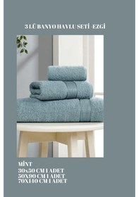 Resim 3 Parça Ekonomik Banyo Havlu Seti Pamuklu Ezgi Mint 
