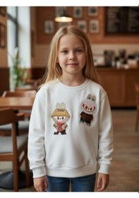 Resim Kız Çocuk Pamuklu Karakter İşlemeli Sweatshirt-16392 Ekru 