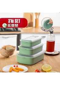 Resim Porsima 5315 Kilitli Sızdırmaz Kapaklı Hava Tahliye Contalı Çok Amaçlı 3lü Dikdörtgen Erzak Yiyecek Saklama Kabı Seti Yeşil - 1000-1700-2800ml Yeşil 