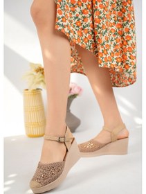 Resim EPAAVM - Dolgu Taban Arka Açık Vizon Taşlı Kadın Ayakkabı Vizon 