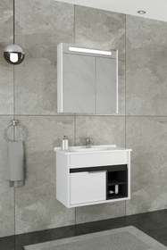 Resim NETDEKO Napoli 65 cm Beyaz Lavabolu Banyo Dolabı - Beyaz/antrasit Boy Dolap Hariç 