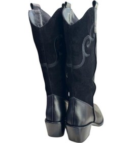 Resim Siyah Hakiki Deri Ve Süet İşleme Detaylı Western Çizme Siyah 