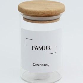 Resim zezedesing Bambu Kapak Cam Pamuk Kavanozu Kutusu 250ml 