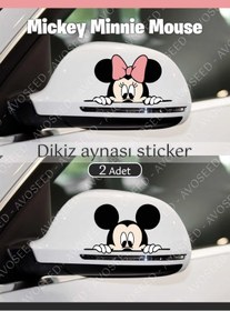 Resim Avoseed Mickey ve Minnie Mouse Dikiz Aynası Sticker 2 Adet , kendinden yapışkanlı sticker 14 x 8 cm 