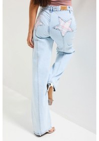 Resim Itsbasic Kadın Ice 4s6-3 Straight Fit Cep Yıldız Detaylı Özel Tasarım Denim Jean Buz Mavi 