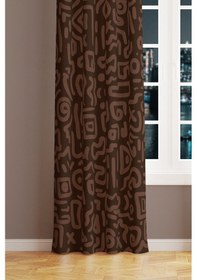 Resim Kahverengi Semboller Desenli Süet Oturma Odası Salon Fon Perde Ekstrafor Büzgü Tek Kanat Prd-1077 Çok Renkli 