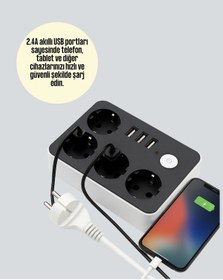Resim Drnds 3 Usb Çıkışlı 4 Lü Akıllı Priz 2500w 2 Metre Kablo 