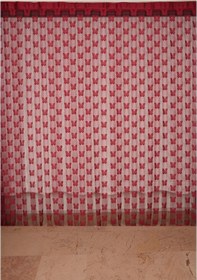 Resim Kelebek Model Bordo Renk Ip Perde Hazır Düğmeleri Dikilmiş Ip Pe Bordo 