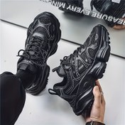 Resim Erkekler için Şık Siyah Kalın Tabanlı Sneakerlar - Nefes Alabilen File & Dayanıklı TPU Taban, EVA Tabanlı Şok Emici Koşu Ayakkabıları, Her Mevsim Günlük ve Spor Kullanım İçin 