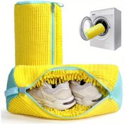 Resim Her Türlü Ayakkabı İçin Dayanıklı Çamaşır Makinesi Torbası - Mavi Fermuarlı Sarı, Chenille Astar & Naylon Fermuar, Spor Ayakkabılar ve Günlük Ayakkabılar için Oval Koruyucu Çamaşır Torbası, Bulaşık Makinesi ve Çamaşır Makinesine Uygun, Çamaşır Yıkama Torbası, Çamaşır Torbaları 