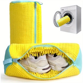 Resim Her Türlü Ayakkabı İçin Dayanıklı Çamaşır Makinesi Torbası - Mavi Fermuarlı Sarı, Chenille Astar & Naylon Fermuar, Spor Ayakkabılar ve Günlük Ayakkabılar için Oval Koruyucu Çamaşır Torbası, Bulaşık Makinesi ve Çamaşır Makinesine Uygun, Çamaşır Yıkama Torbası, Çamaşır Torbaları 