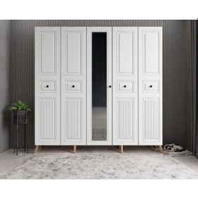 Resim Sofya Membran 5 Kapaklı Portmanto Montaj Dahil Çam Beyaz 200 Cm 