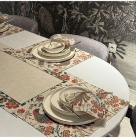 Resim Keten 6 Lı Asil Desen 6 Amerikan Servis &6 Peçete 45x30-30x30 Çok Renkli 