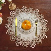 Resim 1 adet Zarif Yuvarlak Polyester Placemat - İncelikli Çiçek Deseni, Makinede Yıkanabilir, Mutfak, Yemek Odası ve Ev Dekoru için Mükemmel - Aile Toplantıları, Piknikler ve Tatil Durumları için İdeal - Çoklu Boyutlar Mevcut, Yemek Masası için Placematlar 
