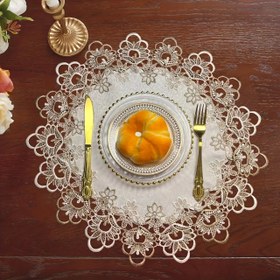 Resim 1 adet Zarif Yuvarlak Polyester Placemat - İncelikli Çiçek Deseni, Makinede Yıkanabilir, Mutfak, Yemek Odası ve Ev Dekoru için Mükemmel - Aile Toplantıları, Piknikler ve Tatil Durumları için İdeal - Çoklu Boyutlar Mevcut, Yemek Masası için Placematlar 