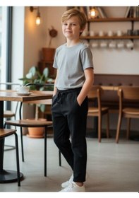 Resim Zekids Erkek Çocuk Esnek Kumaş Beli Lastikli Pantolon-16399 Füme 
