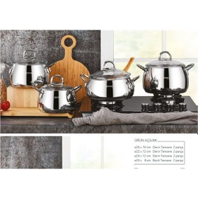 Resim Akasya Çelik Tencere Seti 8 Parça Platin 2000p Sade 