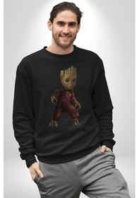 Resim Bebek Groot Guardians Galaxy Unisex Siyah Baskılı Sweatshirt Siyah 