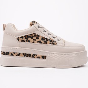 Resim Muggo Zarina Kadın Kalın Taban Leopar Desenli Bağcıklı Günlük Sneaker Spor Ayakkabı 