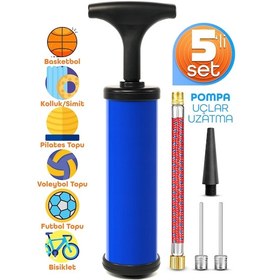 Resim 5li Şişirme Pompa Seti Futbol Bisiklet Pilates Topu Şişme Yatak Simit Kolluk Şişirme Pompası 20cm 