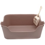 Resim Kedi Kumu Kutusu Yarı Kapalı Dayanıklı Kedi Kumu Küreği Kedi Tuvaleti Tuvalet Kahve 