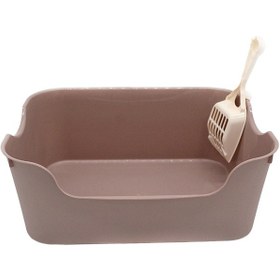 Resim Kedi Kumu Kutusu Yarı Kapalı Dayanıklı Kedi Kumu Küreği Kedi Tuvaleti Tuvalet Kahve 