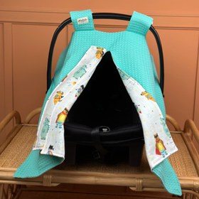 Resim İndirimli Ürün - Çift Taraflı Puset Örtüsü - Nil Yeşili Petek - Süper Kahramanlar 