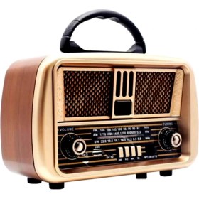 Resim Vintage Nostalji Tasarımlı Bluetooth ve Fm Radyo, Usb, Sd Kart, Şarjlı, Kahverengi 